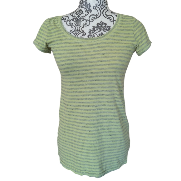 Cut Loose Tee Shirt Short Sleeves Cotton Yellow Grey Striped Top Women's size XS - Picture 2 of 11